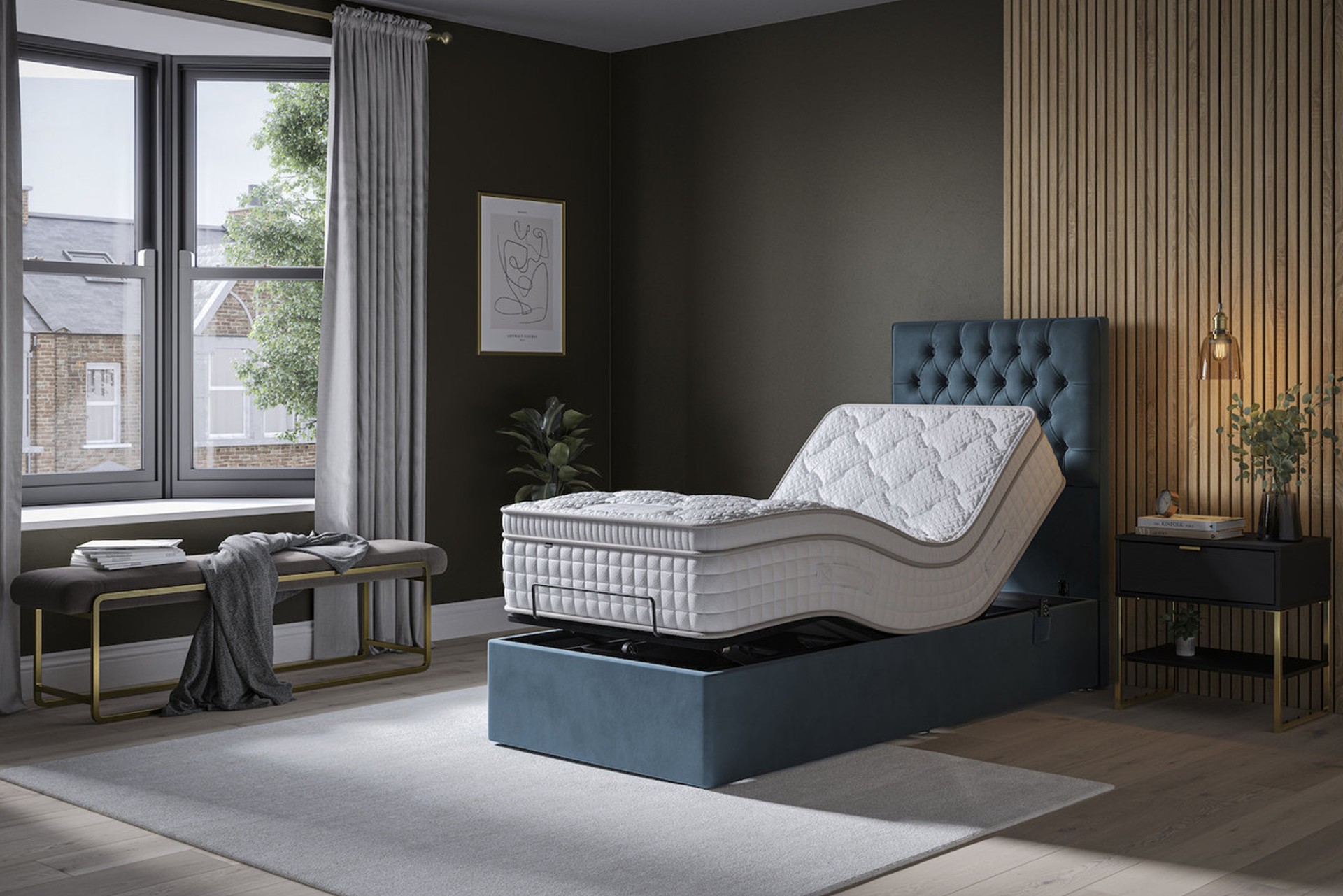 Tech Memory Motion Autobed adjustable bed in bespoke mineral blue