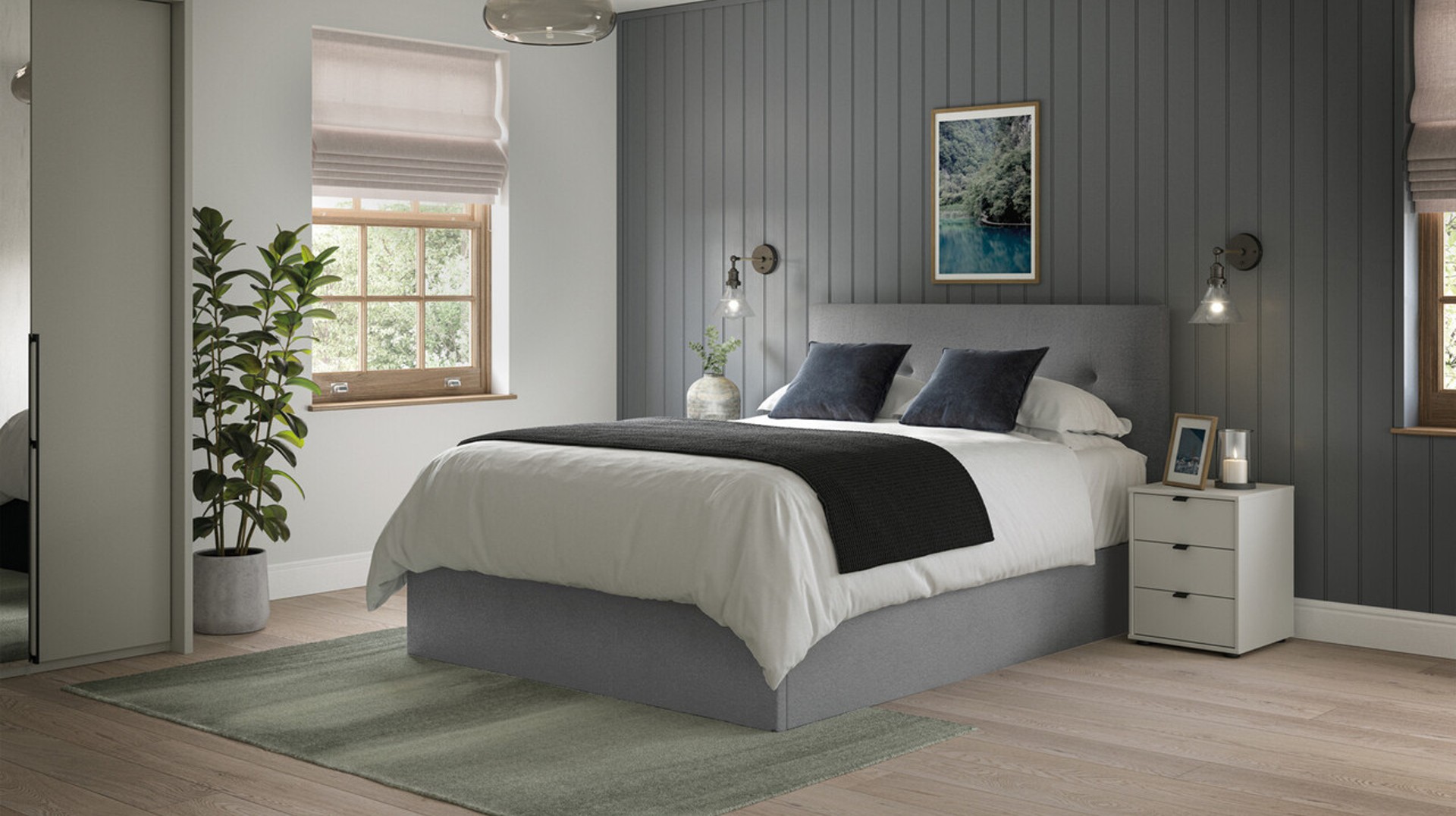 Kennedy Ottoman Grey Upholstered Bed Frame With Underbed Storage