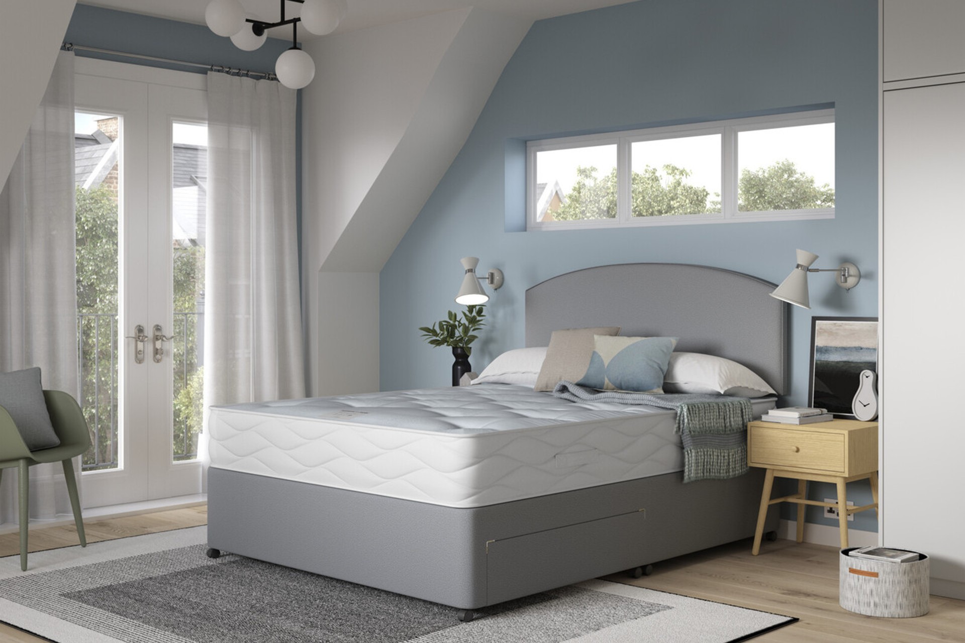 Mansfield Ortho Divan Bed and Mattress Set in cool grey